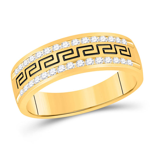 14kt Yellow Gold Mens Round Diamond Wedding Grecco Band Ring 1/2 Cttw