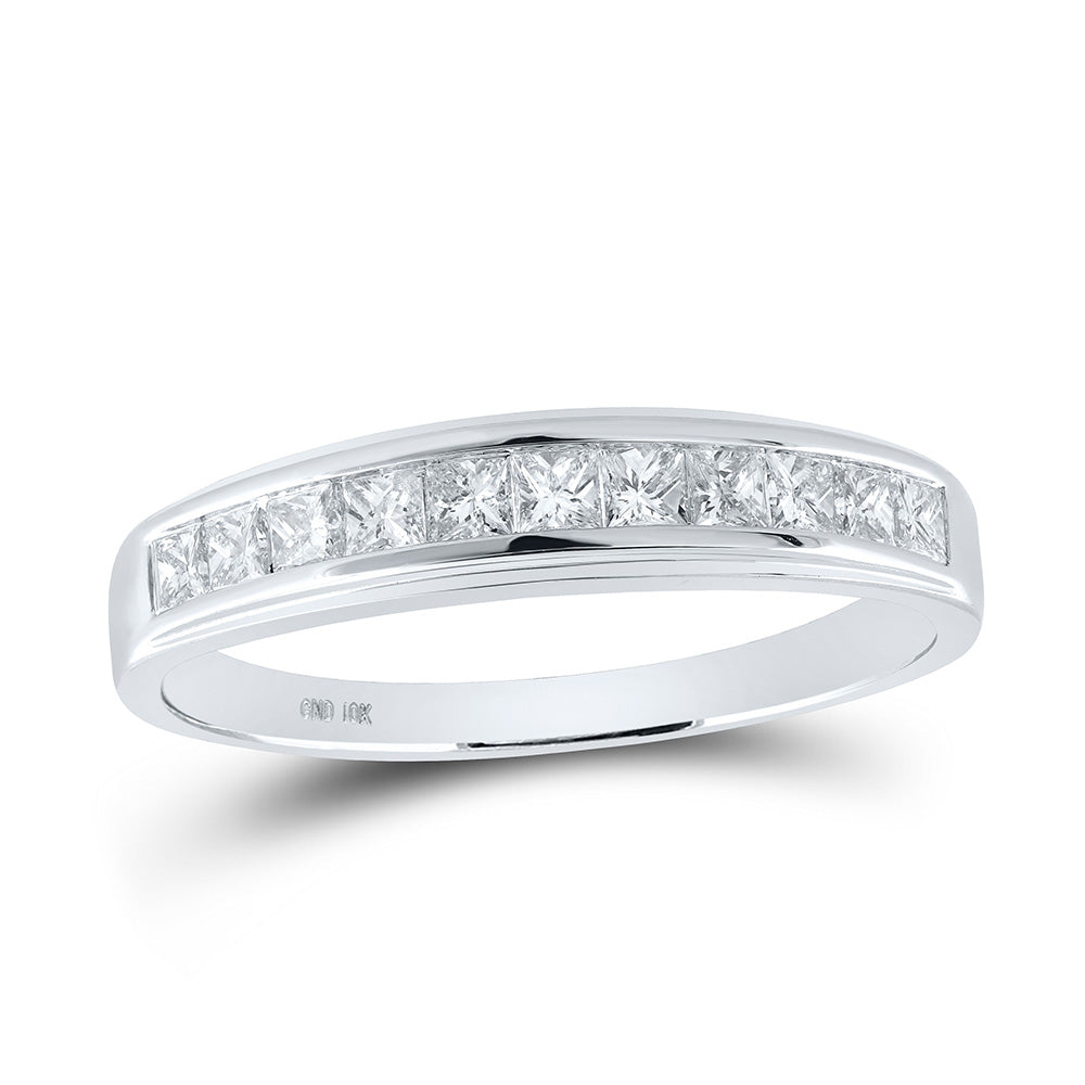 10kt White Gold Mens Princess Diamond Single Row Wedding Band Ring 3/4 Cttw