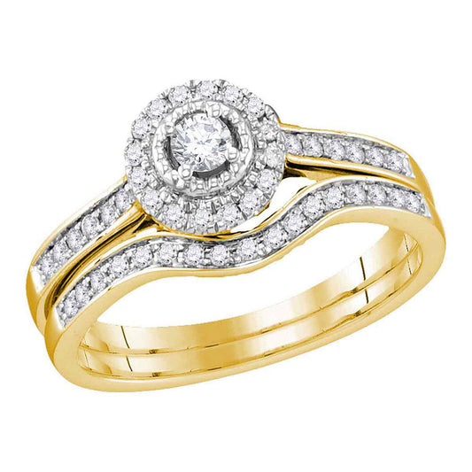 10kt Yellow Gold Round Diamond Bridal Wedding Ring Band Set 1/3 Cttw