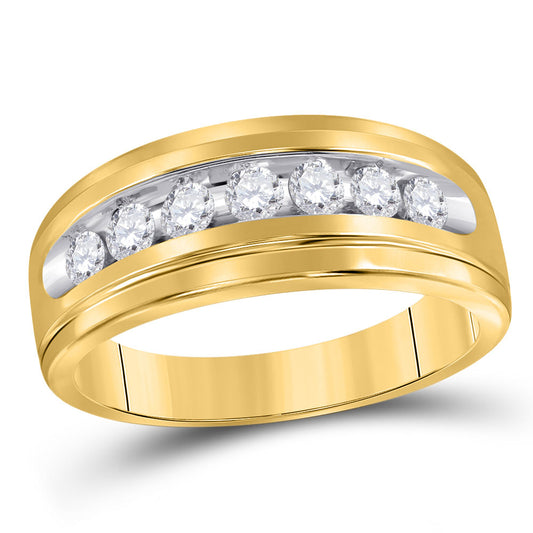 10kt Yellow Gold Mens Round Diamond Wedding Single Row Band Ring 1/2 Cttw