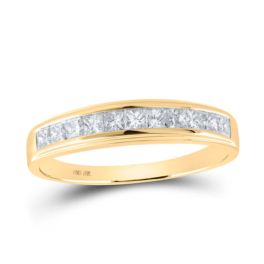 10kt Yellow Gold Mens Princess Diamond Wedding Single Row Band Ring 3/4 Cttw