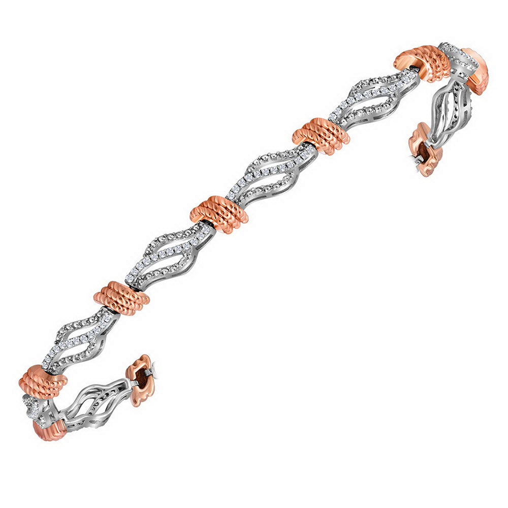 10kt White Gold Womens Round Diamond Rose-tone Rope Bracelet 1/2 Cttw