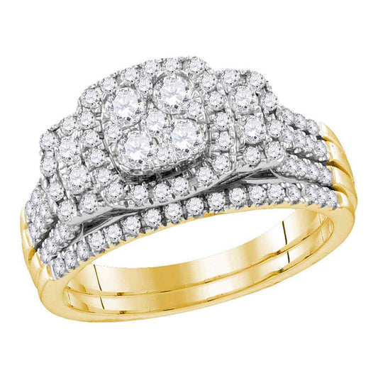 14kt Yellow Gold Round Diamond Bridal Wedding Ring Band Set 1 Cttw