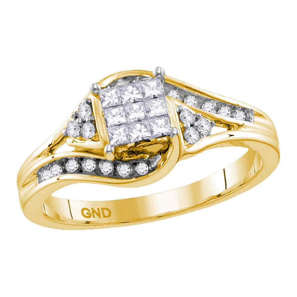 14kt Yellow Gold Princess Diamond Cluster Bridal Wedding Engagement Ring 1/3 Cttw