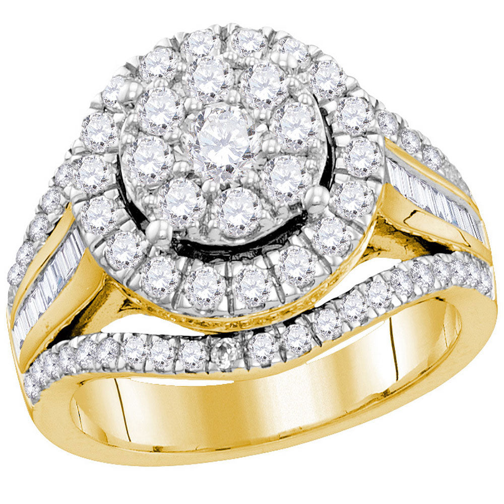 10kt Yellow Gold Round Diamond Cluster Bridal Wedding Engagement Ring 2 Cttw