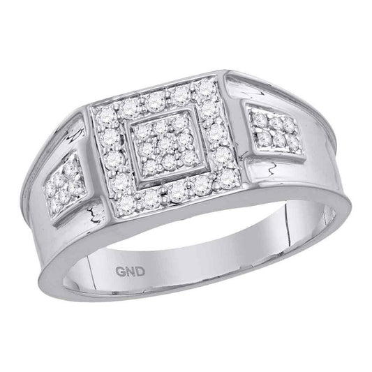 14kt White Gold Mens Round Diamond Square Ring 1/2 Cttw