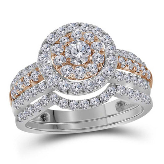 14kt Two-tone Gold Round Diamond Bridal Wedding Ring Band Set 1-1/2 Cttw