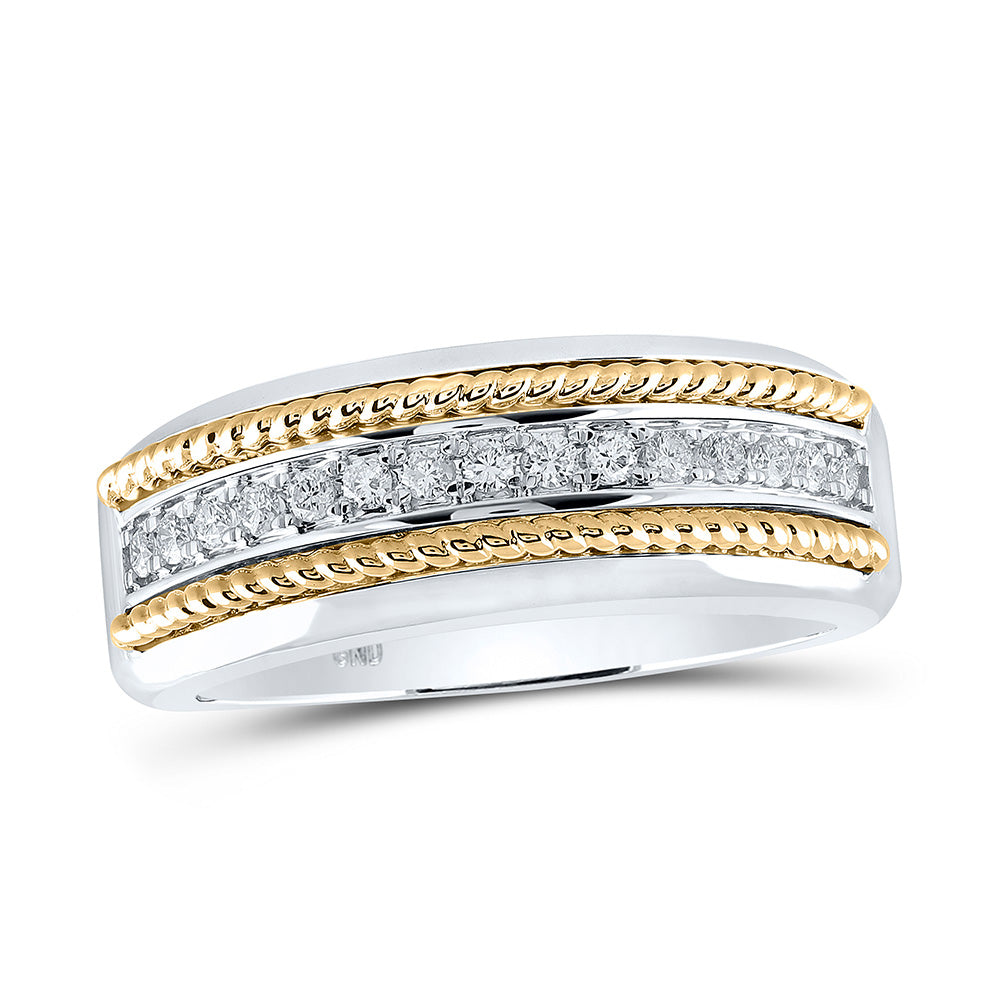 14kt Two-tone Gold Mens Round Diamond Wedding Rope Band Ring 1/3 Cttw