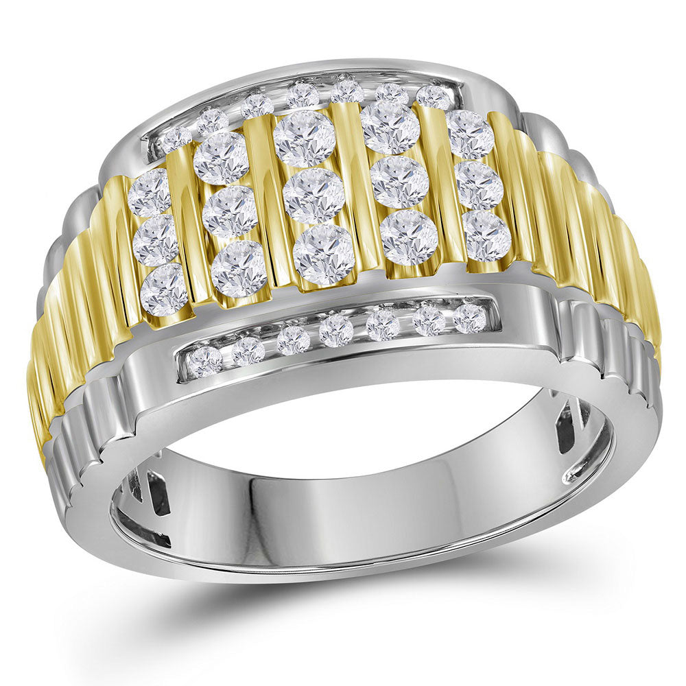 14kt Two-tone White Gold Mens Round Diamond Cluster Ring Band 1 Cttw