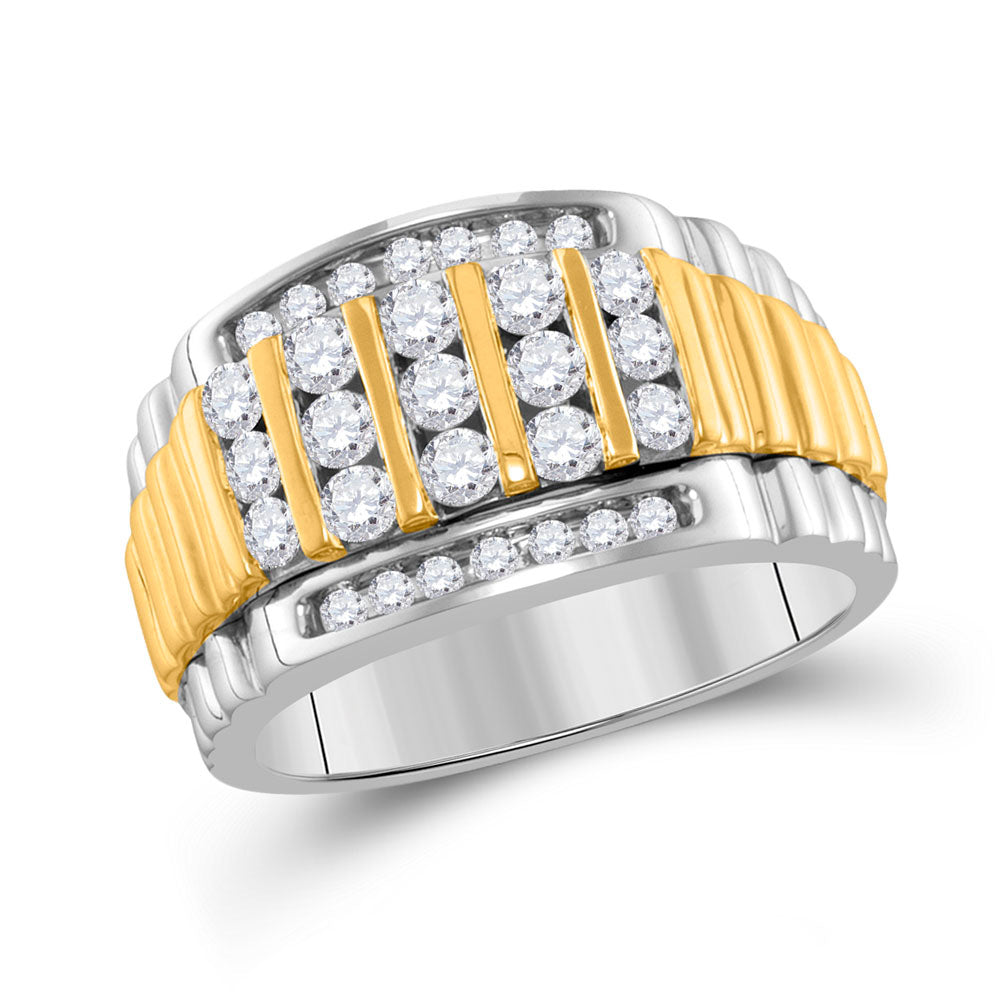 14kt Two-tone White Gold Mens Round Diamond Cluster Ring Band 1 Cttw