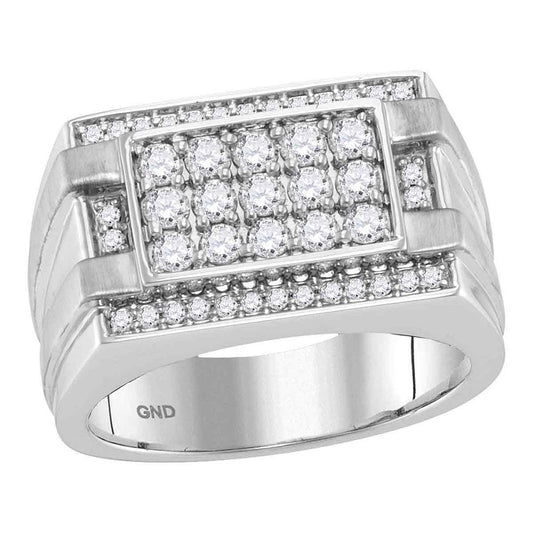 14kt White Gold Mens Round Diamond Square Cluster Ring 1 Cttw