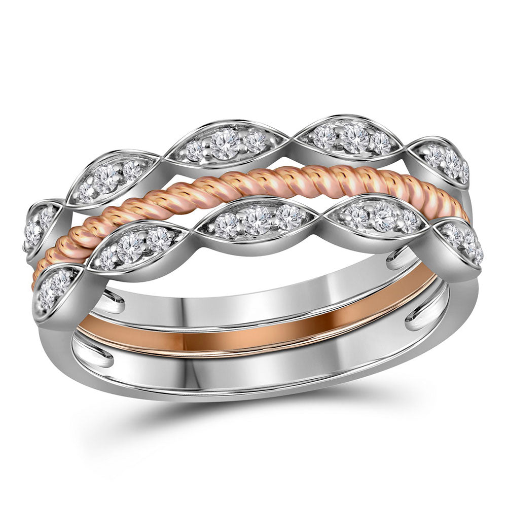 10kt Two-tone Gold Womens Round Diamond Stackable Rope Band Ring 1/5 Cttw