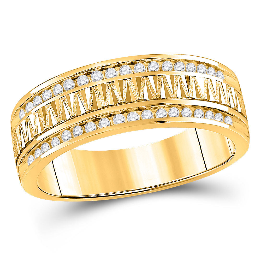 14kt Yellow Gold Mens Round Diamond Wedding Double Row Band Ring 1/2 Cttw