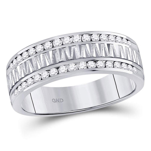 14kt White Gold Mens Round Diamond Double Row Zigzag Wedding Band Ring 1/2 Cttw