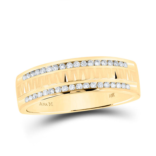 14kt Yellow Gold Mens Round Diamond Wedding Double Row Band Ring 1/4 Cttw