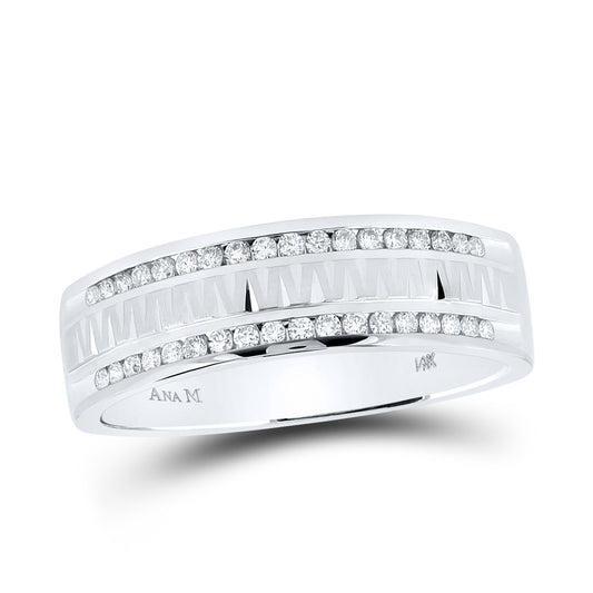 14kt White Gold Mens Round Diamond Wedding Band Ring 1/4 Cttw