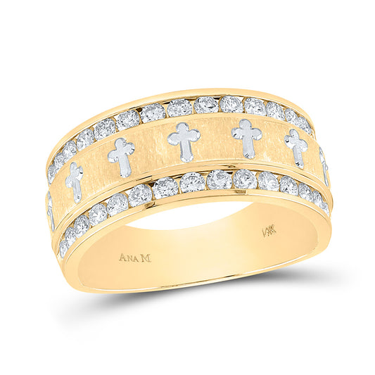 14k Yellow Gold Mens Round Diamond Grecco Cross Wedding Anniversary Band Ring 1 Cttw