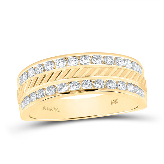 14kt Yellow Gold Mens Round Diamond Machine-Set Wedding Band Ring 1 Cttw