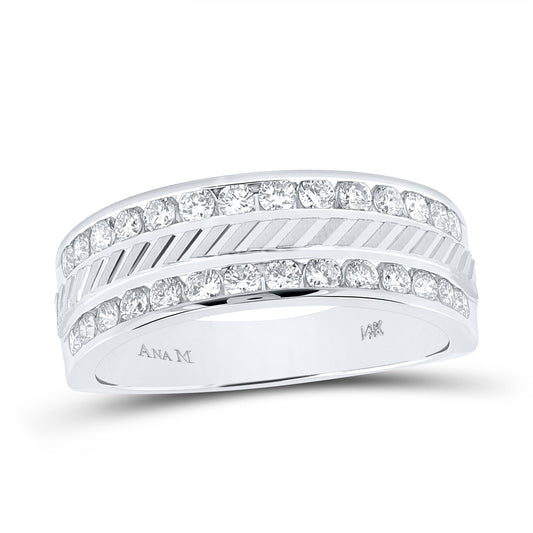 14kt White Gold Mens Round Channel-set Diamond Double Row Grecco Wedding Band Ring 1 Cttw