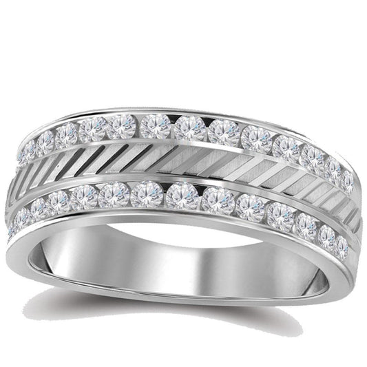 14kt White Gold Mens Machine-Set Round Diamond Wedding Band Ring 1/2 Cttw