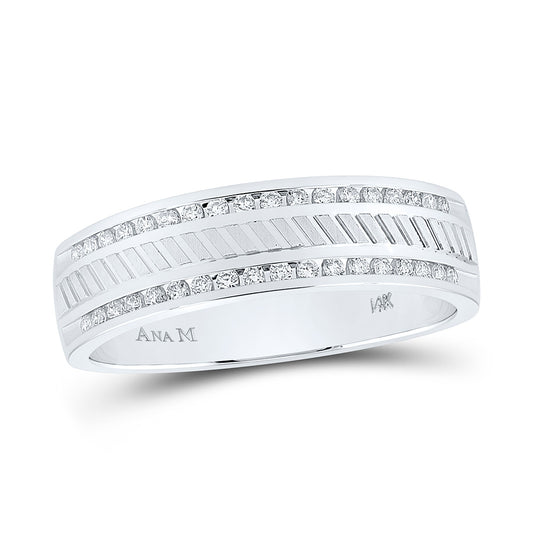 14kt White Gold Mens Machine-Set Round Diamond Wedding Band Ring 1/4 Cttw