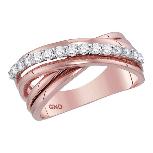 14kt Rose Gold Womens Round Diamond Crossover Band Ring 3/8 Cttw