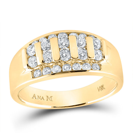 14kt Yellow Gold Mens Round Diamond Wedding Channel Set Band Ring 1 Cttw