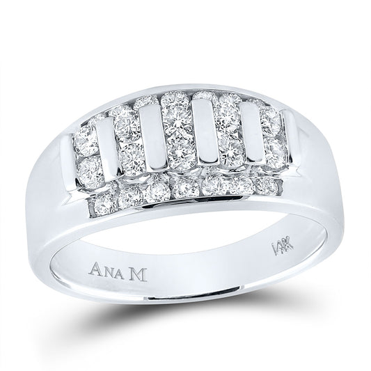 14kt White Gold Mens Round Diamond Wedding Channel Set Band Ring 1 Cttw