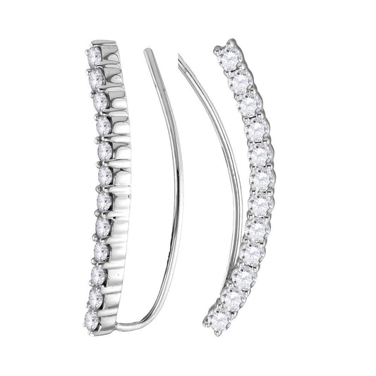 14kt White Gold Womens Round Diamond Curved Bowed Climber Earrings 1 Cttw