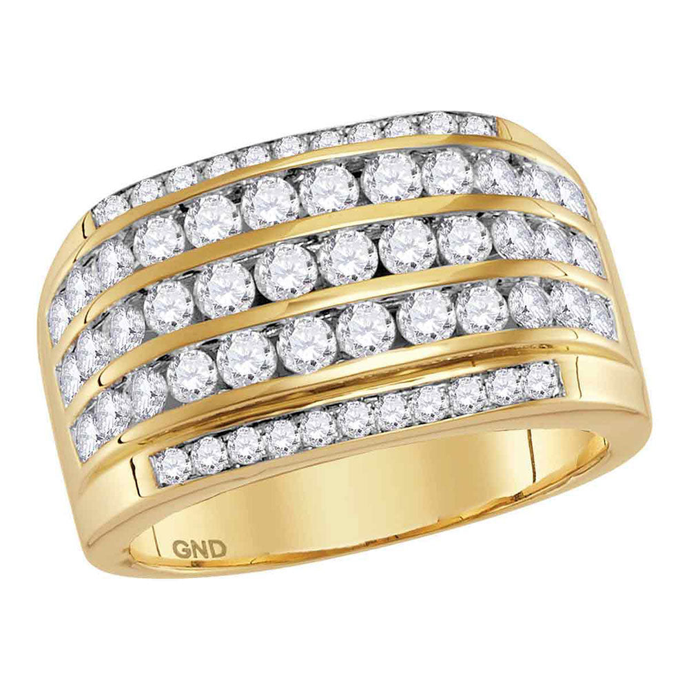 14kt Yellow Gold Mens Round Diamond Five Row Striped Band Ring 2-1/3 Cttw