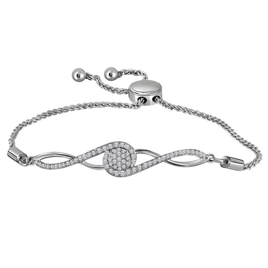 10kt White Gold Womens Round Diamond Bolo Bracelet 1/2 Cttw