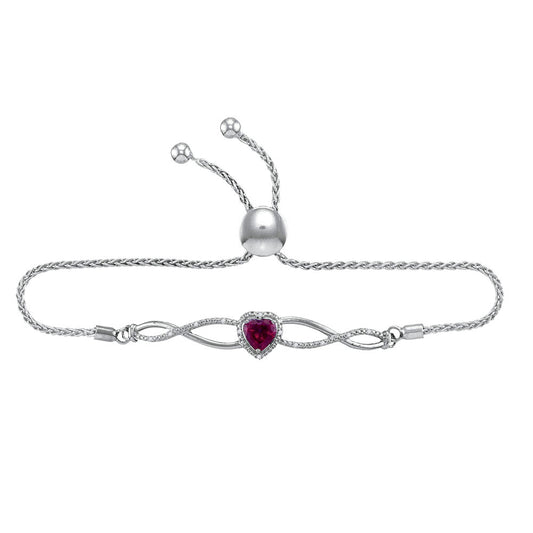 Sterling Silver Womens Round Lab-Created Ruby Diamond Bolo Bracelet 1/2 Cttw