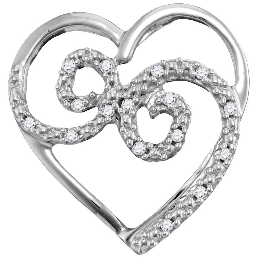 10kt White Gold Womens Round Diamond Curled Heart Pendant 1/20 Cttw