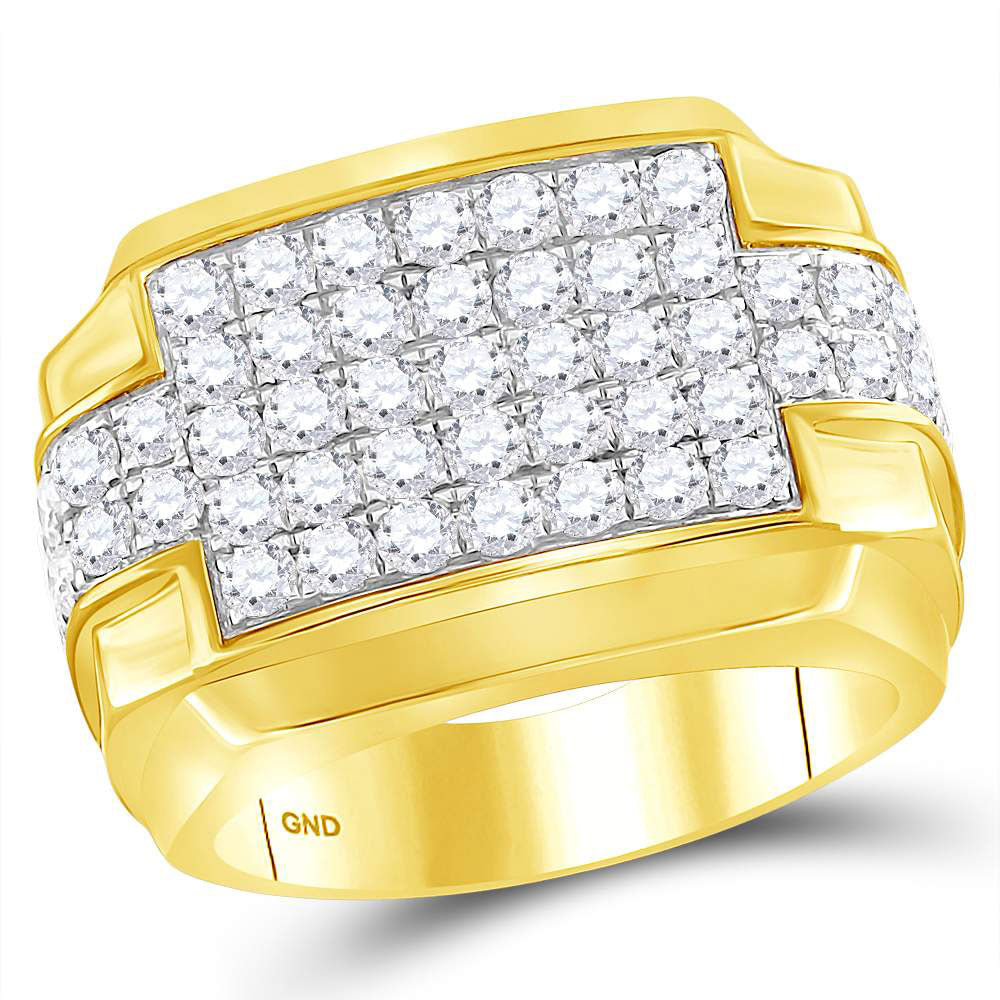 10kt Yellow Gold Mens Round Diamond Rectangle Cluster Ring 3 Cttw