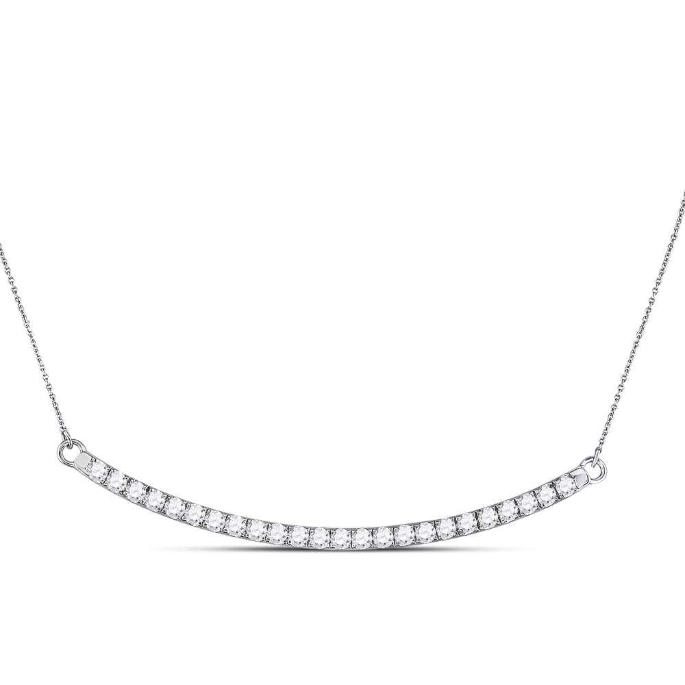14kt White Gold Womens Round Diamond Curved Single Row Bar Necklace 1 Cttw