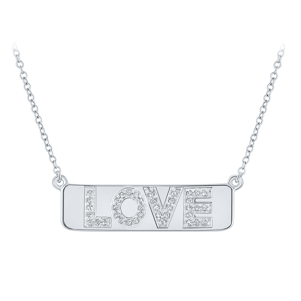10kt White Gold Womens Round Diamond Love Bar Pendant Necklace with 18" Chain 1/8 Cttw