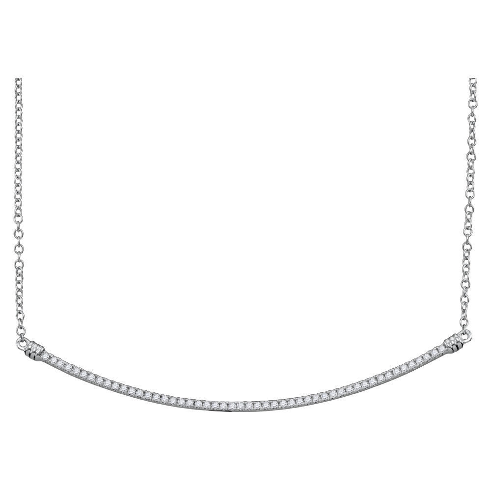 10kt White Gold Womens Round Diamond Curved Slender Bar Pendant Necklace 1/4 Cttw