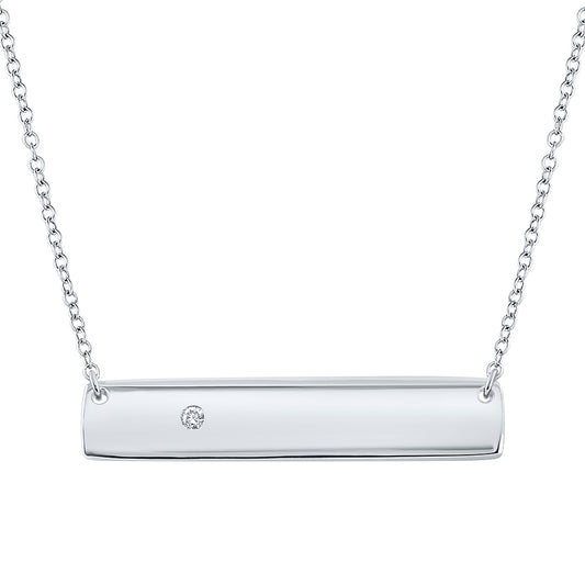 10kt White Gold Womens Round Diamond Rectangle Bar Necklace .02 Cttw