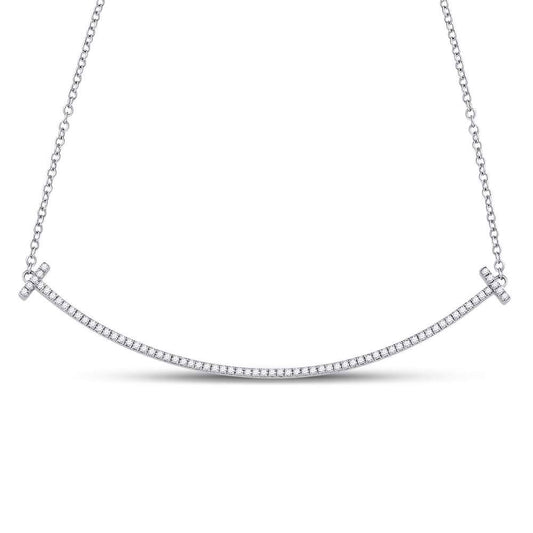 10kt White Gold Womens Round Diamond Curved Bar Necklace 1/3 Cttw