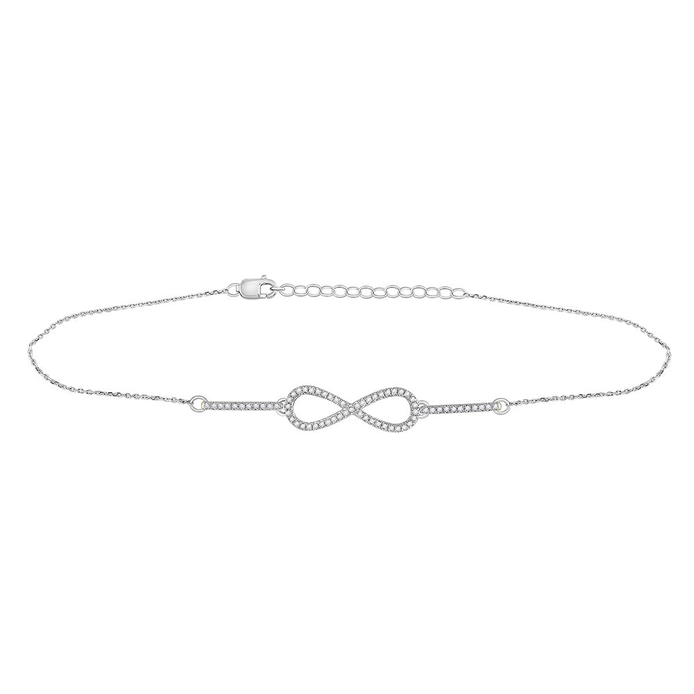 10kt White Gold Womens Round Diamond Infinity Chain Bracelet 1/5 Cttw