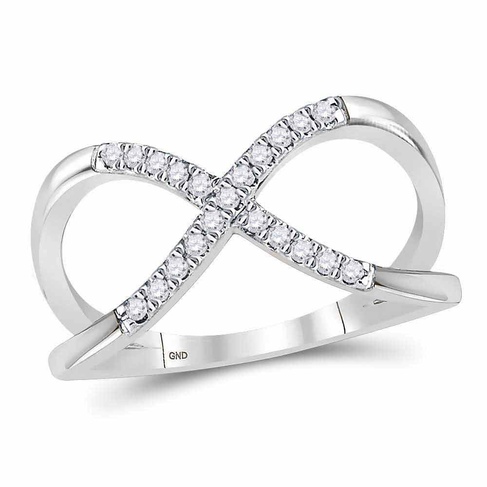 10kt White Gold Womens Round Diamond Split-shank Infinity Ring 1/6 Cttw