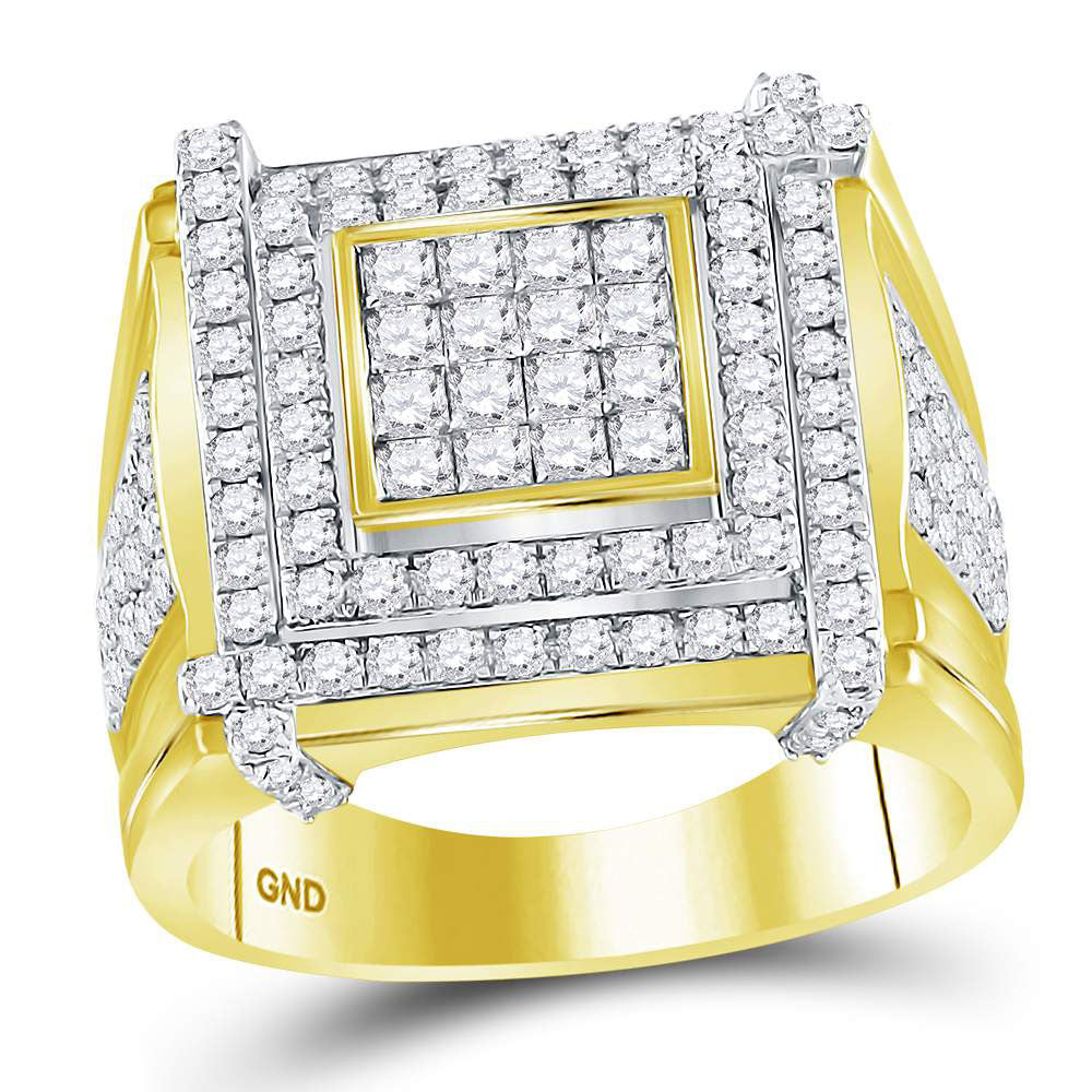 10kt Yellow Gold Mens Round Diamond Square Cluster Ring 2-5/8 Cttw