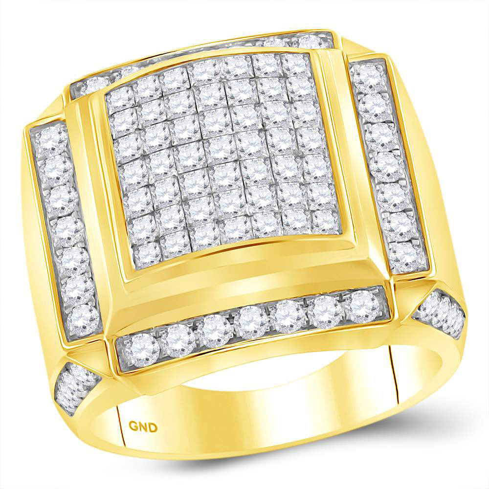 10kt Yellow Gold Mens Princess Diamond Square Cluster Ring 2-7/8 Cttw