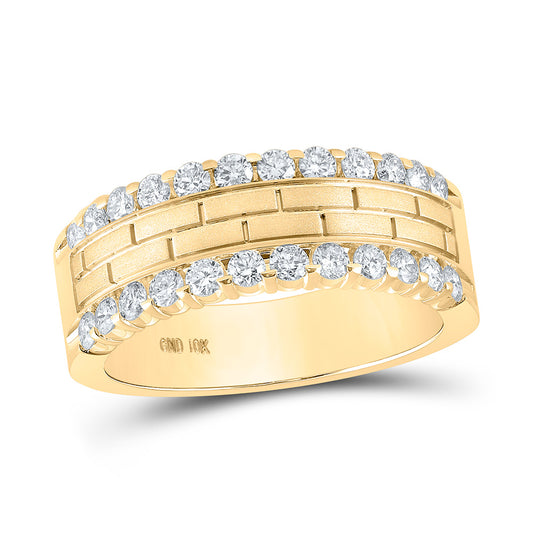 10kt Yellow Gold Mens Round Diamond Wedding Brick Band Ring 1 Cttw