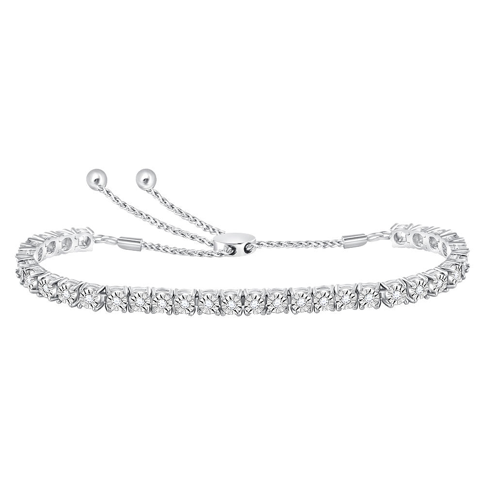 10kt White Gold Womens Round Diamond Studded Bolo Bracelet 1/2 Cttw