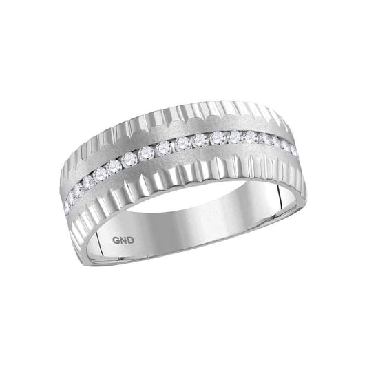 14kt White Gold Mens Round Diamond Wedding Machine-Set Band Ring 1/3 Cttw