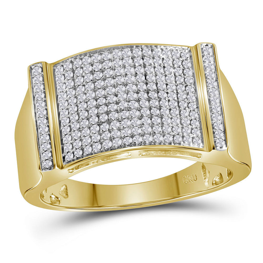 10kt Yellow Gold Mens Round Diamond Rectangle Cluster Ring 1/2 Cttw