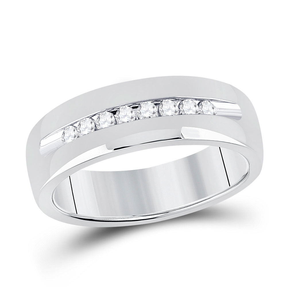 14kt White Gold Mens Round Diamond Wedding Single Row Band Ring 1/4 Cttw