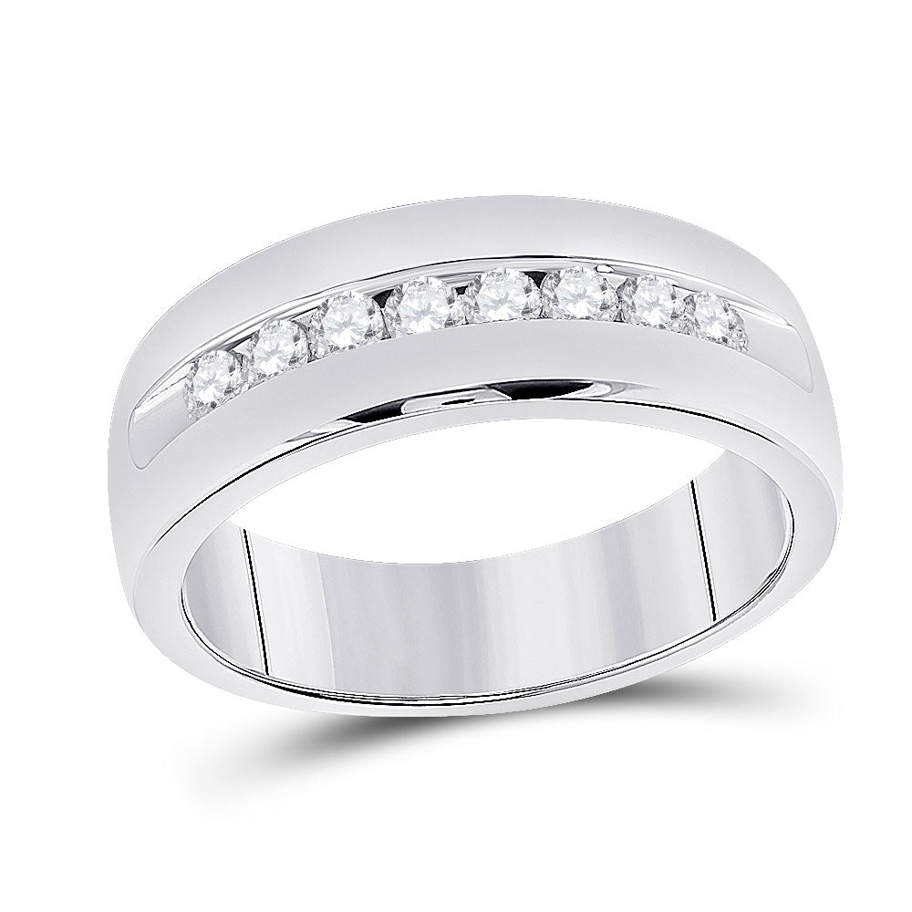 14kt White Gold Mens Round Diamond Wedding Single Row Band Ring 1/2 Cttw