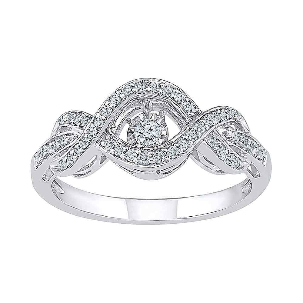 10kt White Gold Womens Round Diamond Moving Twinkle Solitaire Ring 1/4 Cttw